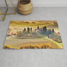 Italian Villa, Rolling Hills and Vineyards of Tuscany, Italy landscape painting Rug