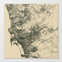 San Diego Vintage Map - USA City Map Drawing Canvas Print