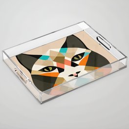 Geometric Cat Portrait Acrylic Tray