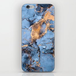 Dusty Blue + Goldenrod Abstract Marble Haze iPhone Skin