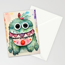 Doris: Cute quirky watercolor monster Stationery Cards