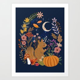 Squirrel and Stars Art Print