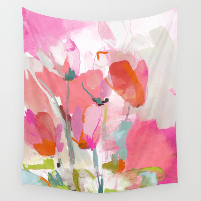 Floral abstract pink art Wall Tapestry