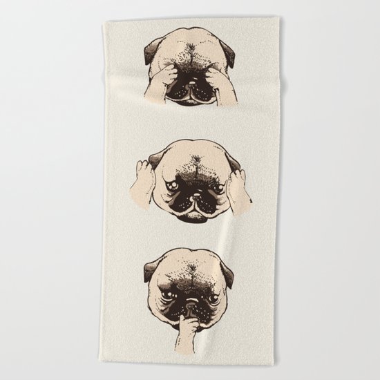 No Evil Pug Beach Towel