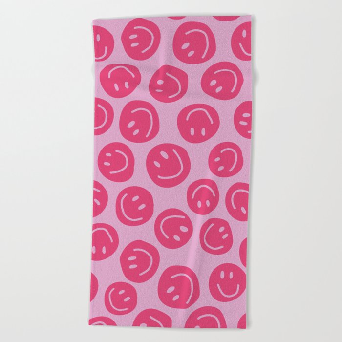 Hot Pink Smiley Faces Beach Towel