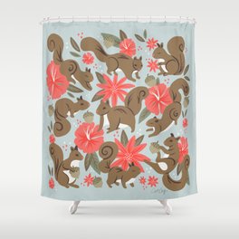 Squirrels & Blooms – Russet & Coral Shower Curtain