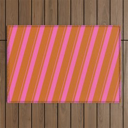 [ Thumbnail: Hot Pink and Chocolate Colored Striped/Lined Pattern Outdoor Rug ]