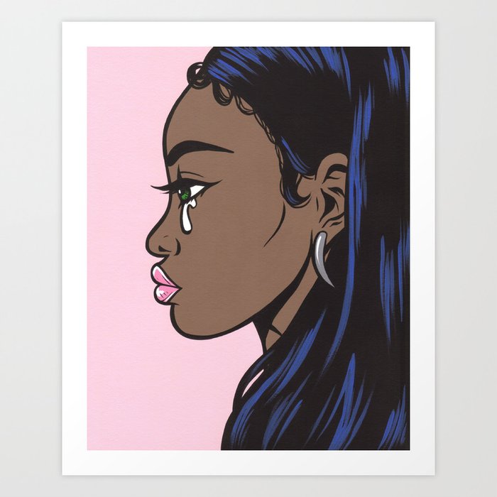 Crying Comic Black Girl Art Print