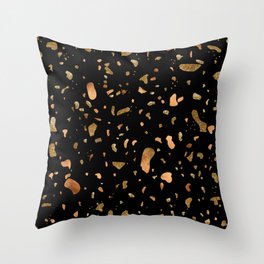 Black terrazzo with gold and copper spots Throw Pillow