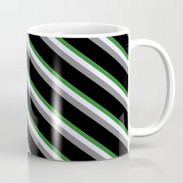 [ Thumbnail: Light Salmon, Forest Green, Lavender, Gray, and Black Colored Stripes/Lines Pattern Coffee Mug ]