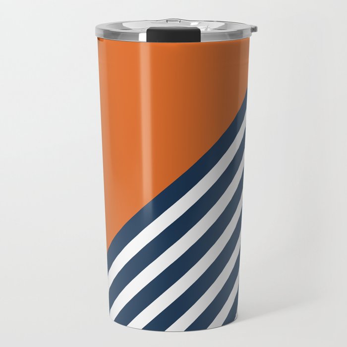 Color Block & Stripes Geometric Print, Orange, Navy and White Travel Mug