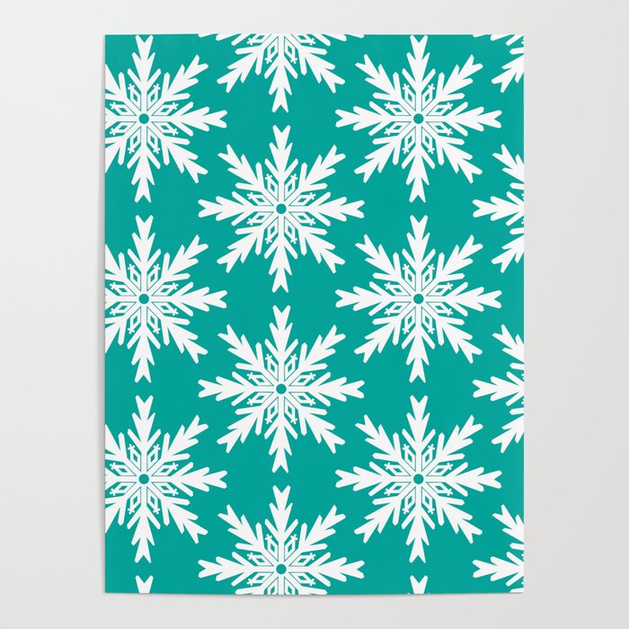 Christmas Snowflakes Persian Green Poster