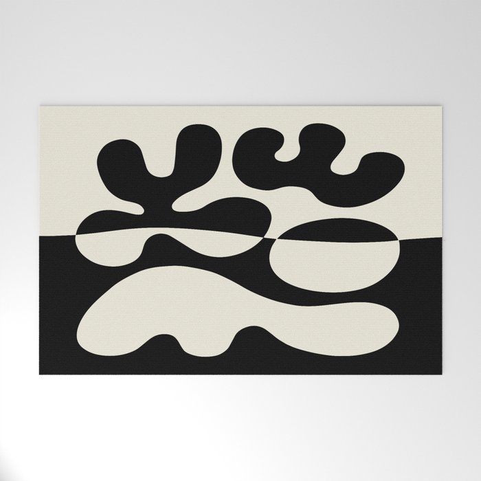 Mid Century Modern Organic Abstraction 235 Black and Ivory White Welcome Mat