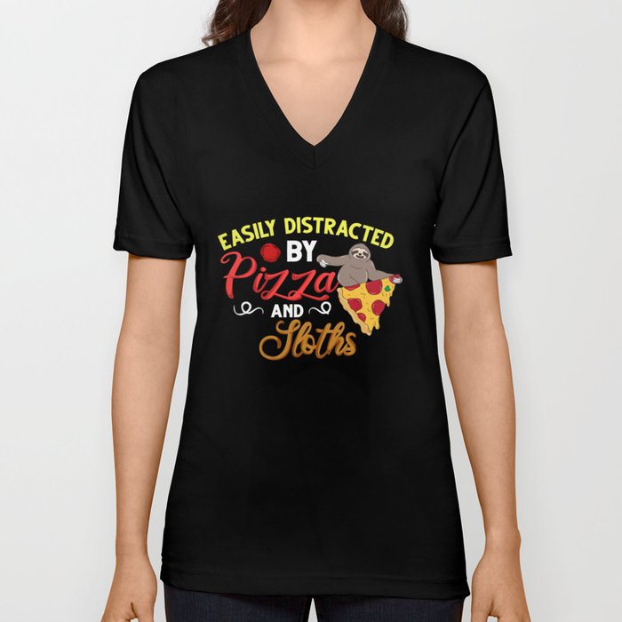 Sloth Eating Pizza Delivery Pizzeria Italian V Neck T Shirt