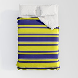 [ Thumbnail: Yellow & Blue Colored Lined/Striped Pattern Duvet Cover ]
