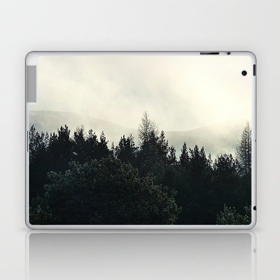Scottish Highlands Pine Forest Misty Nature Scene in Afterglow  Laptop & iPad Skin