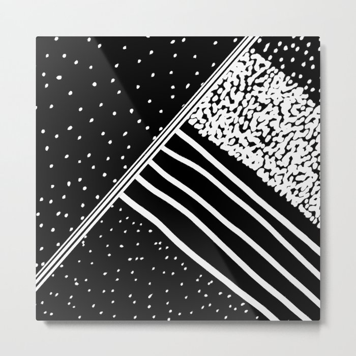 Geometrical black white watercolor polka dots stripes Metal Print