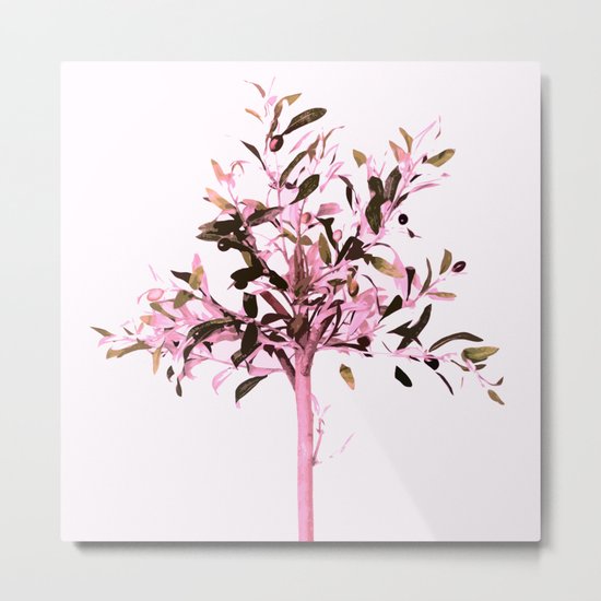 Little olive tree with pink tones on a white background Metal Print