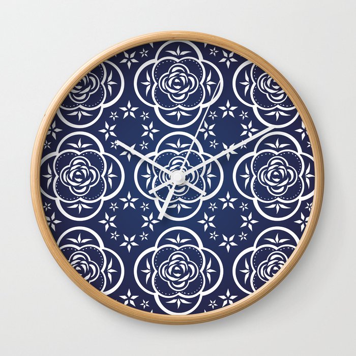 Western Rose (blue) Wall Clock