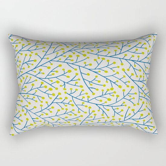 Berry Branches - Lime & Blue Rectangular Pillow
