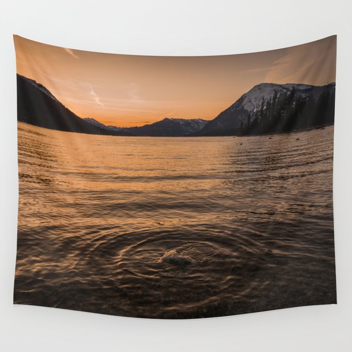 Mountain Lake Sunset Reflections Nature Photography Wall Tapestry