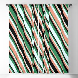 [ Thumbnail: Sea Green, Light Cyan, Dark Salmon, and Black Colored Striped/Lined Pattern Blackout Curtain ]