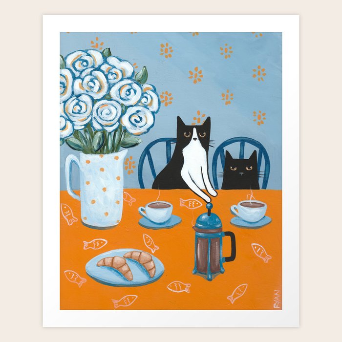 Cats and a French Press Art Print by kilkennycat Society6
