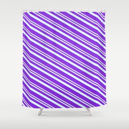 [ Thumbnail: Light Cyan & Purple Colored Stripes Pattern Shower Curtain ]