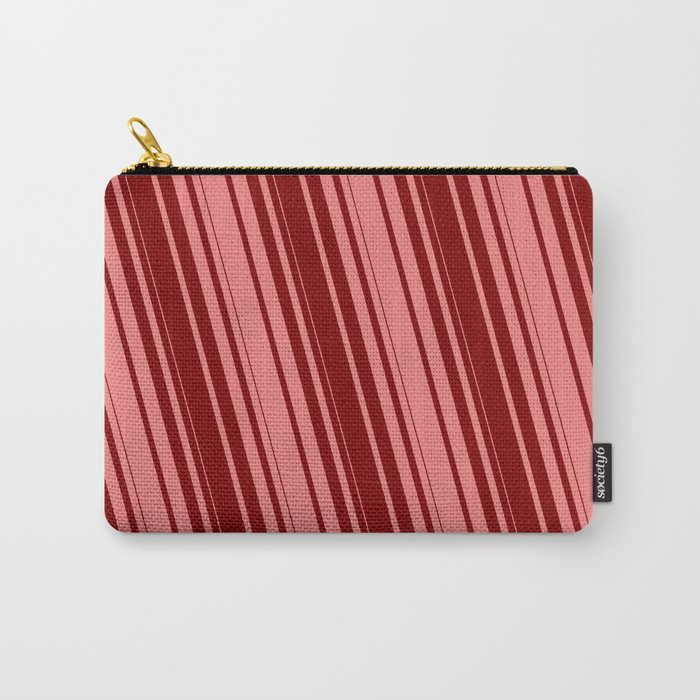 Light Coral & Maroon Colored Stripes Pattern Carry-All Pouch