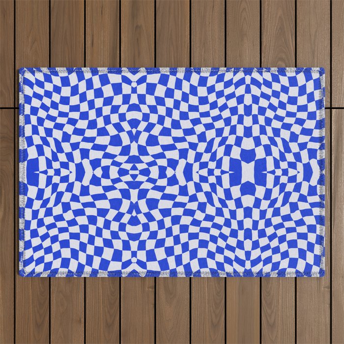 Blue and white checker symmetrical pattern Outdoor Rug