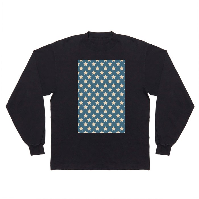 Blue And White Vintage Stars Pattern Long Sleeve T Shirt