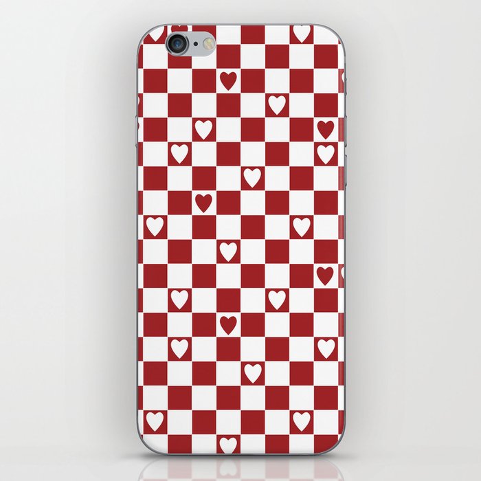 Checkered hearts red and white iPhone Skin