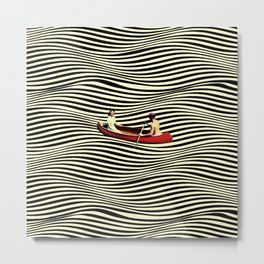 Illusionary Boat Ride Metal Print | Modern, Curated, Retro, Funny, Opticalillusion, Photomontage, Surrealism, Illusion, Minimalism, Opart 