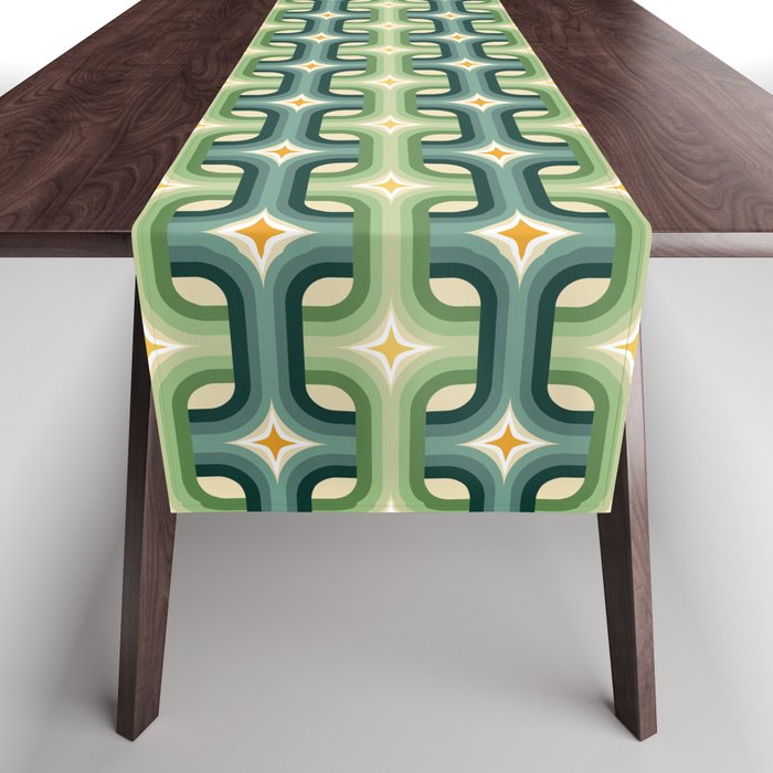 Retro chain pattern teal Table Runner