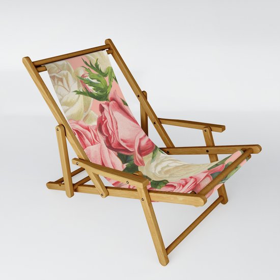 Coral Pink Blush Cream Ivory And Green Summer Big Roses Sling Chair By Ankka Society6