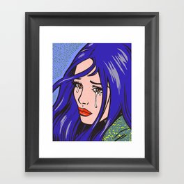 Blue Crying Comic Girl Framed Art Print
