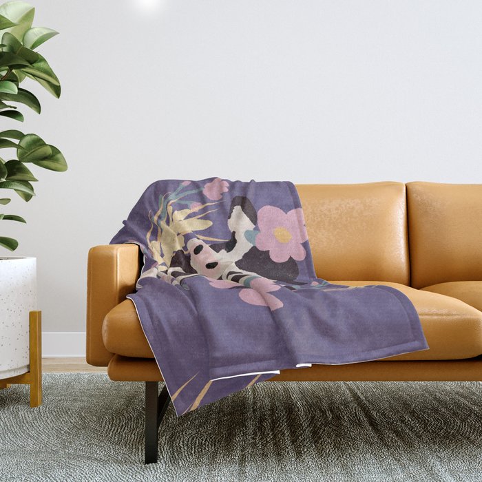 Cute Cow on Purple Throw Blanket