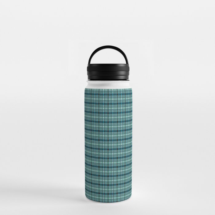 Turquoise Blue Plaid Pattern Water Bottle