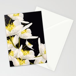 White Flowers On A Black Background #decor #society6 #buyart Stationery Card