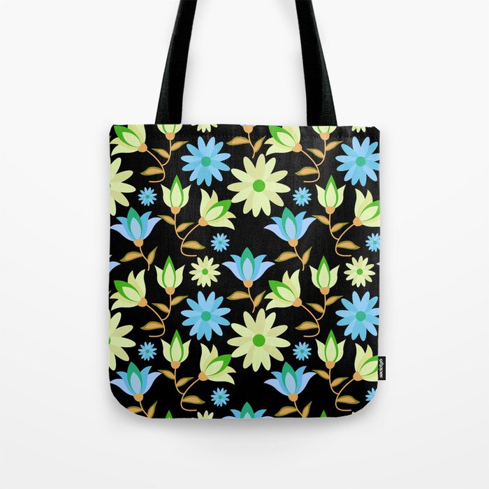 Cute flower elements semless pattern on Black Background Tote Bag
