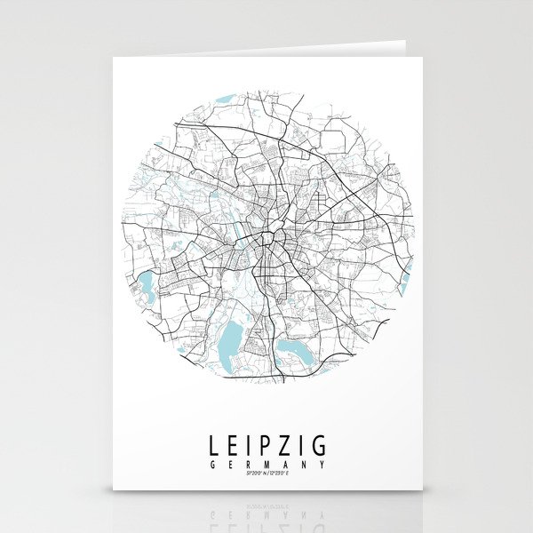 Leipzig City Map of Saxony, Germany - Circle Stationery Cards