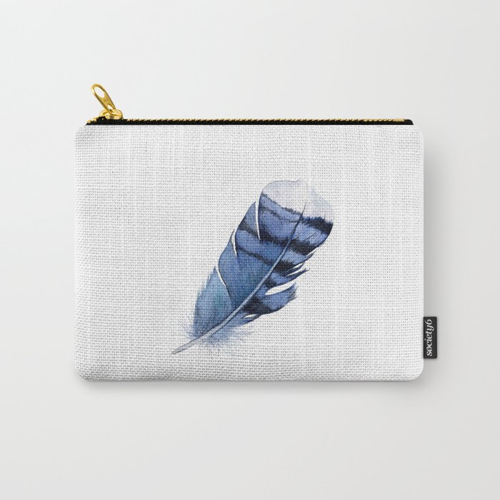 Blue Feather, Blue Jay Feather, Watercolor Feather, Art Watercolor Painting by Suisai Genki Carry-All Pouch