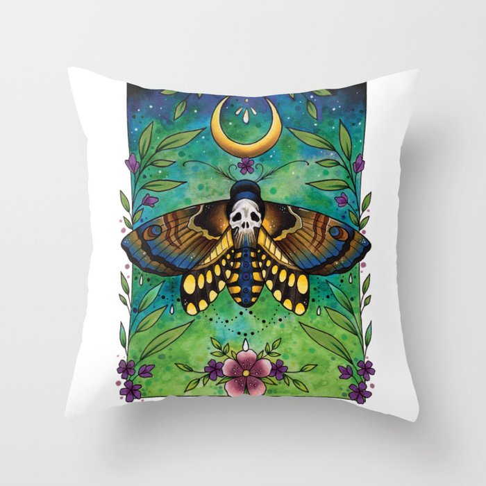 Neo Traditional Deaths-head moth Throw Pillow