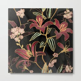 Lily Metal Print | Botanical, Watercolor, Graphicdesign, Digital, Mauve, Nature, Flower, Black, Leaves, Petals 