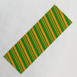 [ Thumbnail: Dark Orange & Green Colored Stripes Pattern Yoga Mat ]