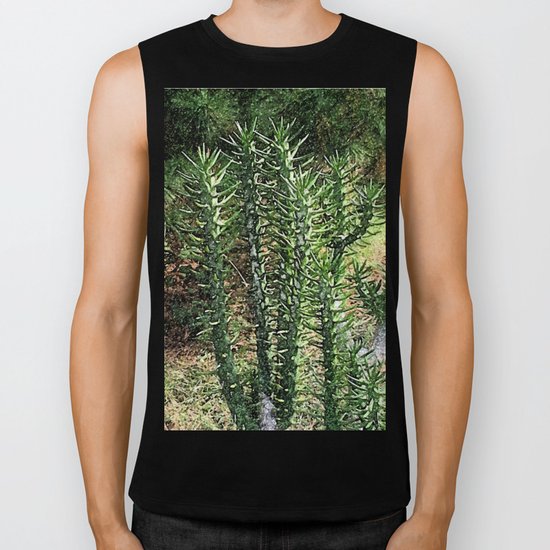 Green cactus in the garden digital painting Biker Tank