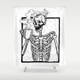 Skeleton Drinking a Cup of Coffee Shower Curtain