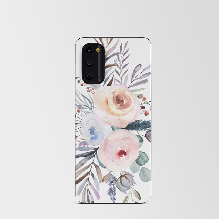 Winter floral Watercolor bouquet with pastel leaves, berries and flowers Android Card Case