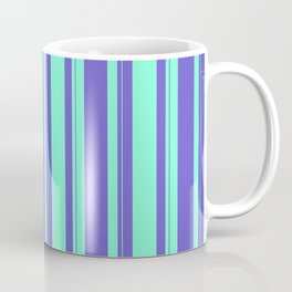 [ Thumbnail: Aquamarine & Slate Blue Colored Lines Pattern Coffee Mug ]