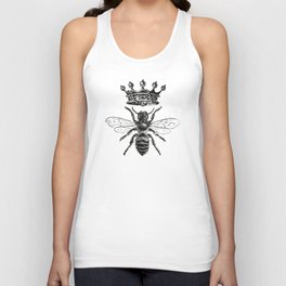 Queen Bee Pattern No. 1 | Vintage Bees with Crown | Black and White | Unisex Tank Top